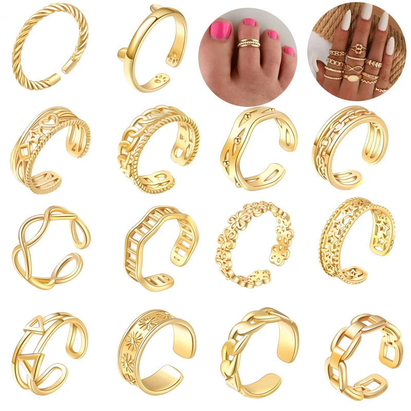 14PCS Adjustable Toe Rings for Women Girls Open Toe Ring Hypoallergenic Summer Beach Foot Jewelry Set Suitable for fingers