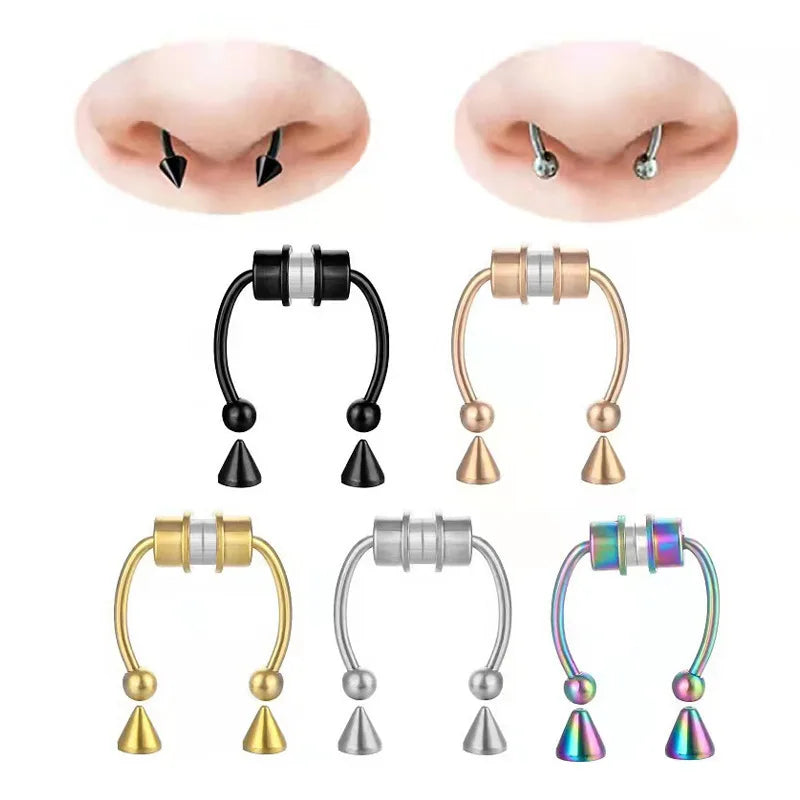 Women Fake Piercing Nose Ring Hoop Septum Non Piercing Nose Clip Rock HipHoop Stainless Steel Magnet Fashion Punk Body Jewelry