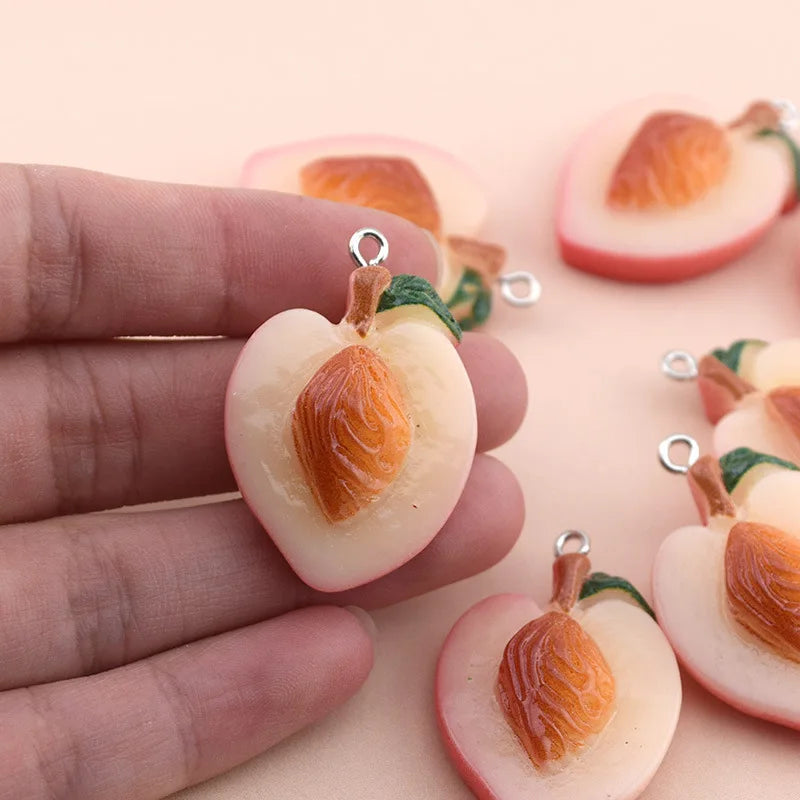 10Pcs Fashion Mini Peach Fruit Charms Simulation Peach Resin Pendant For Keychain Necklace Earrings Bracelet Diy Jewelry Make