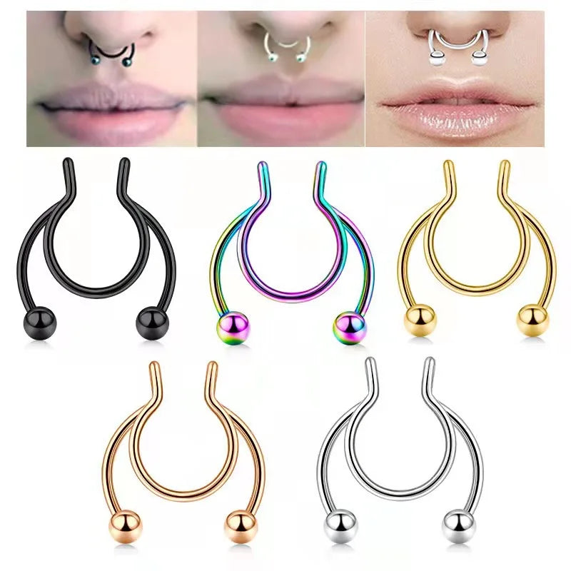 Women Fake Piercing Nose Ring Hoop Septum Non Piercing Nose Clip Rock HipHoop Stainless Steel Magnet Fashion Punk Body Jewelry