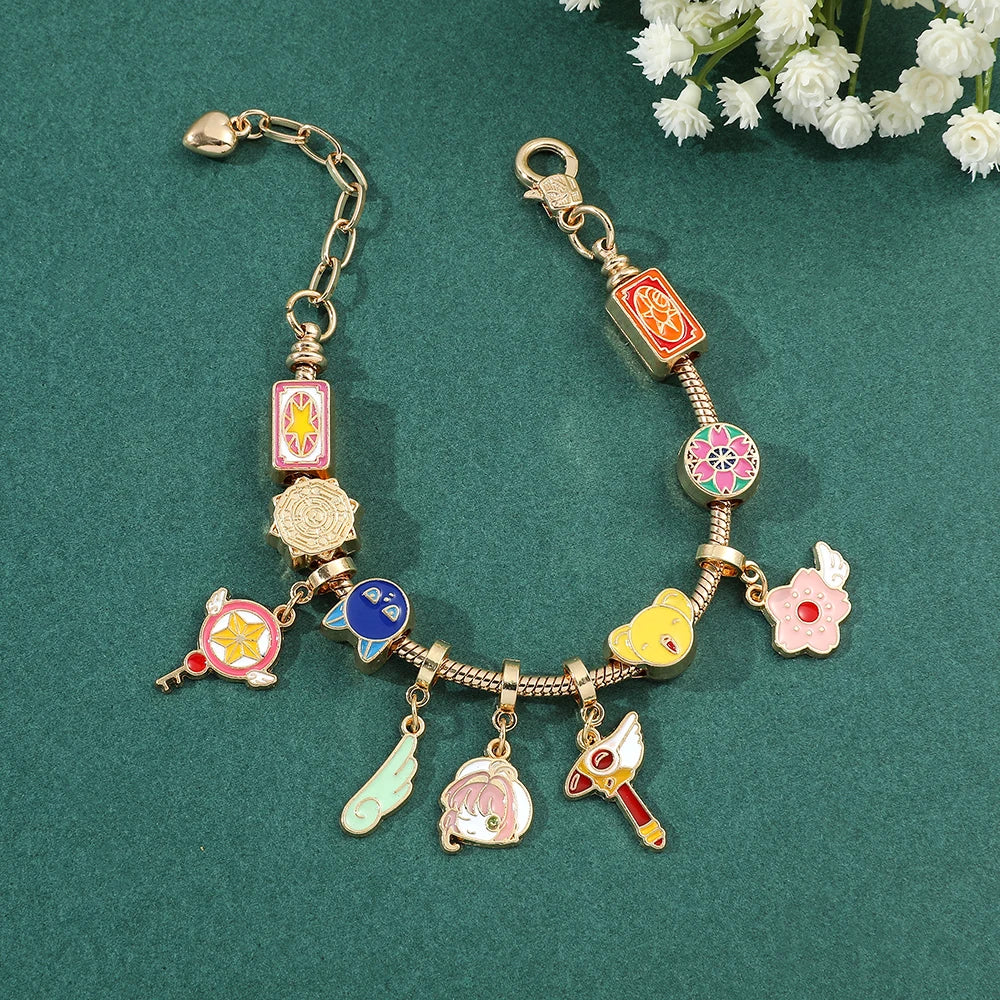 Anime Card Captor Sakura Charm Bracelet Fashion Women Hand Chains Adjustable Cartoon KINOMOTO SAKURA CERBERUS Pendant Bangles