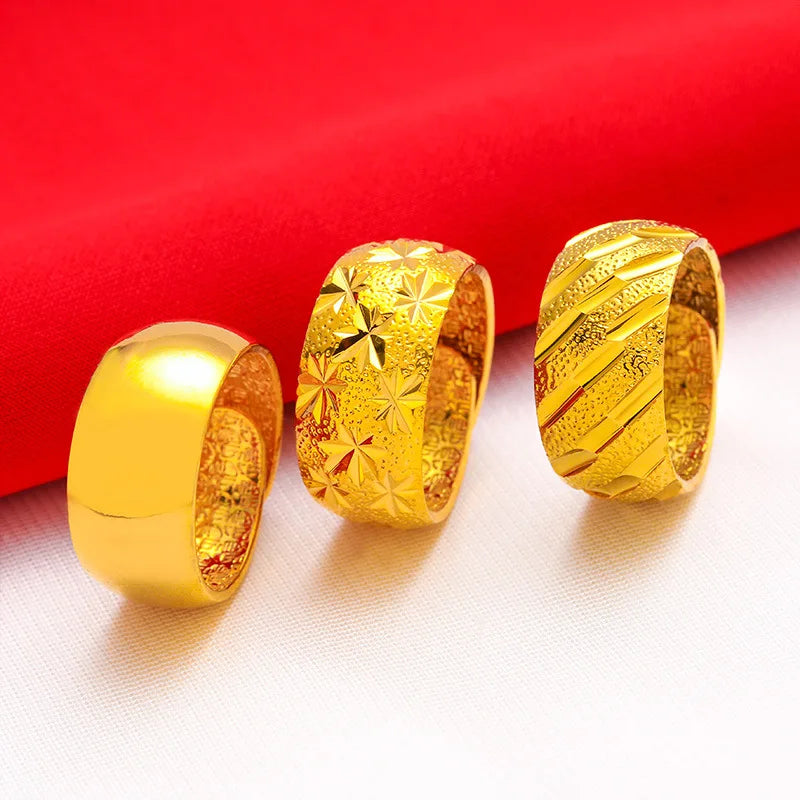 Male Wide 12mm Large Ring Opening Adjustable Color 24K Real Gold  Rings Plated 999 18K Stars Meteor Shower Glow Men's  jewelry