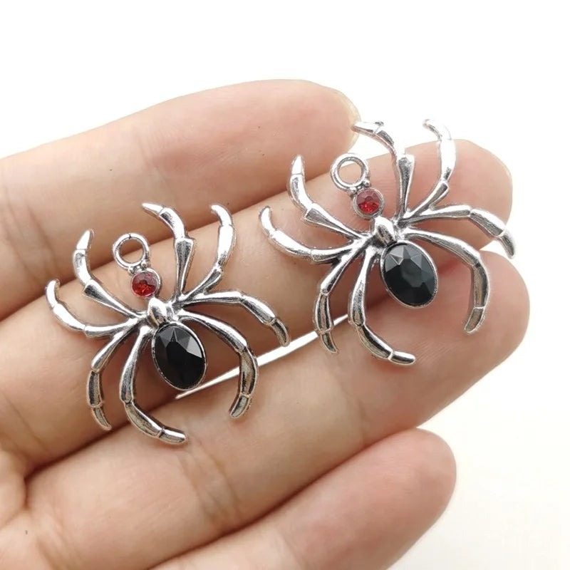 10Pcs Gothic Crystal Spider Charms Halloween Alloy Pendant For Jewelry Making Diy Necklace Earring Handmade Accessories Supplies