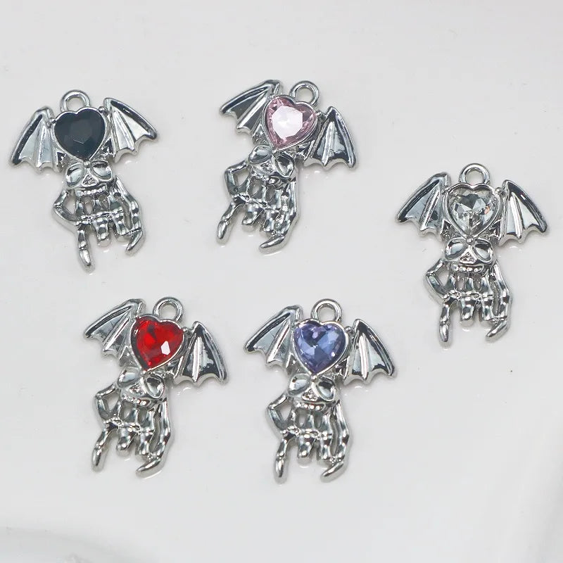 5Pcs Vintage Crystal Love Bat Charms Alloy Pendent For Wholesale Phone Bag Keychain Necklace Earrings DIY Crafts Jewelry Make